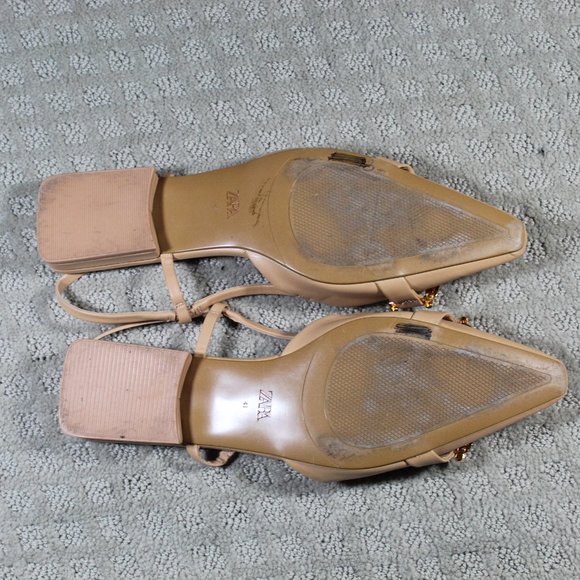 Zara Nude Slingback Flats with Toe Chain - LIKE NEW - Picture 6 of 6